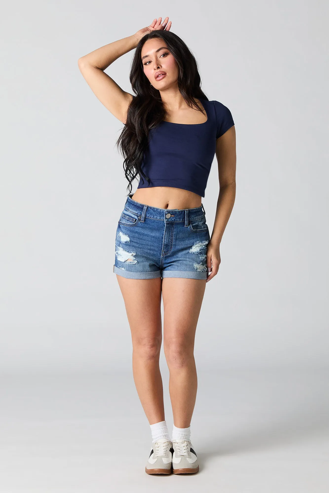 Square Neck Short Sleeve Crop Top