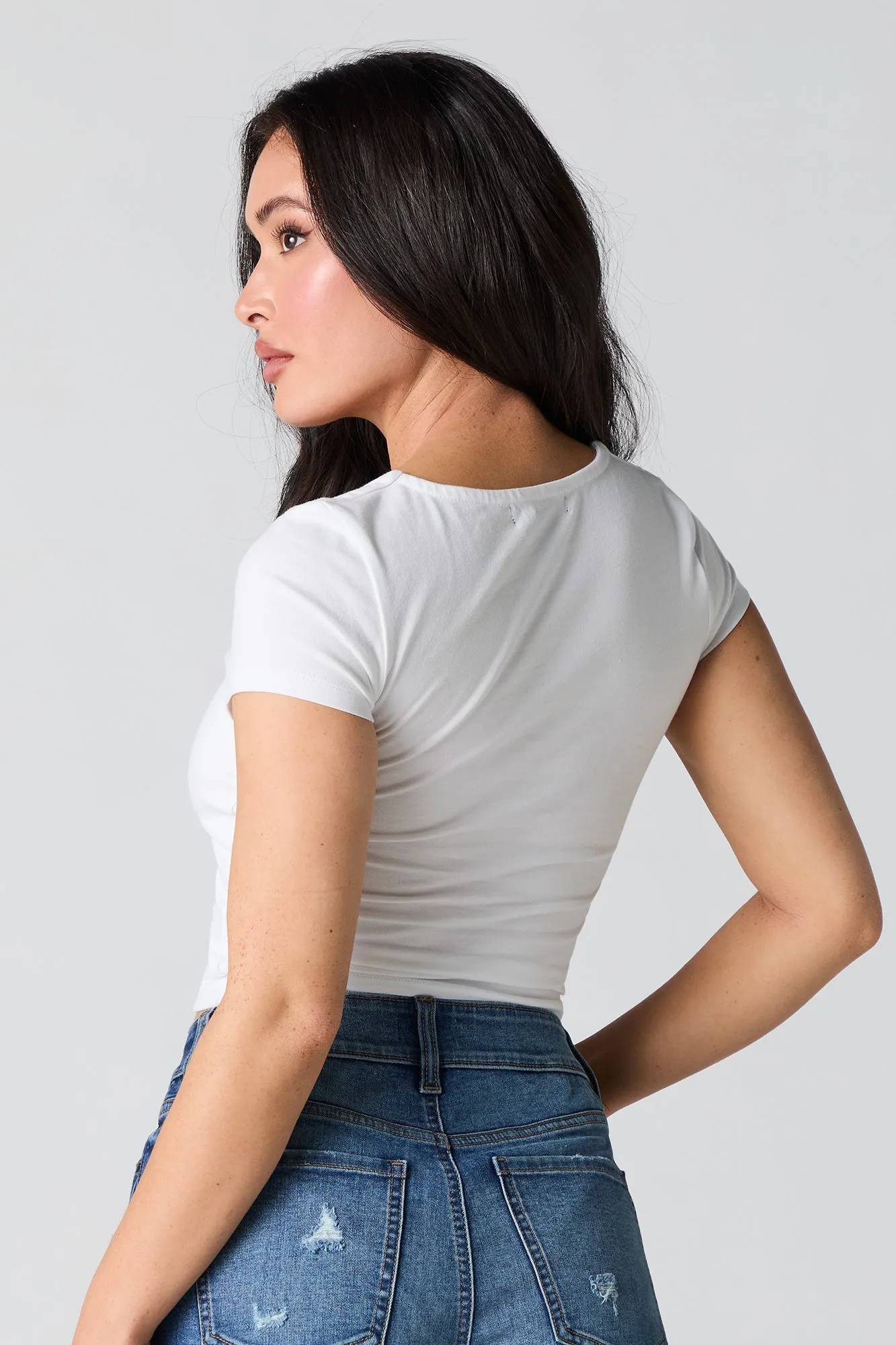 Square Neck Short Sleeve Crop Top