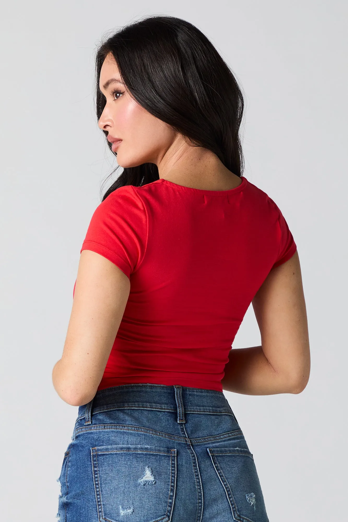 Square Neck Short Sleeve Crop Top