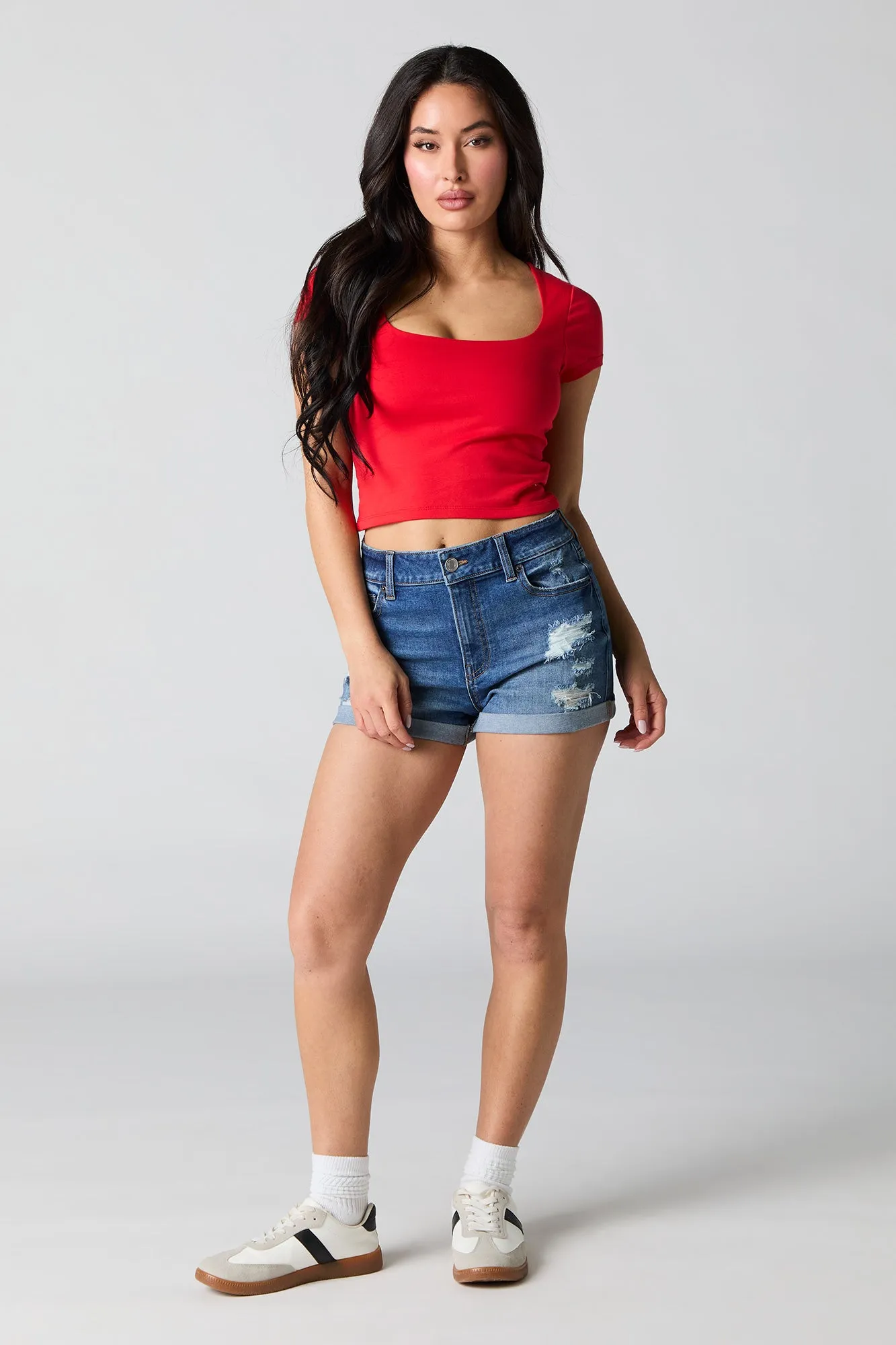 Square Neck Short Sleeve Crop Top