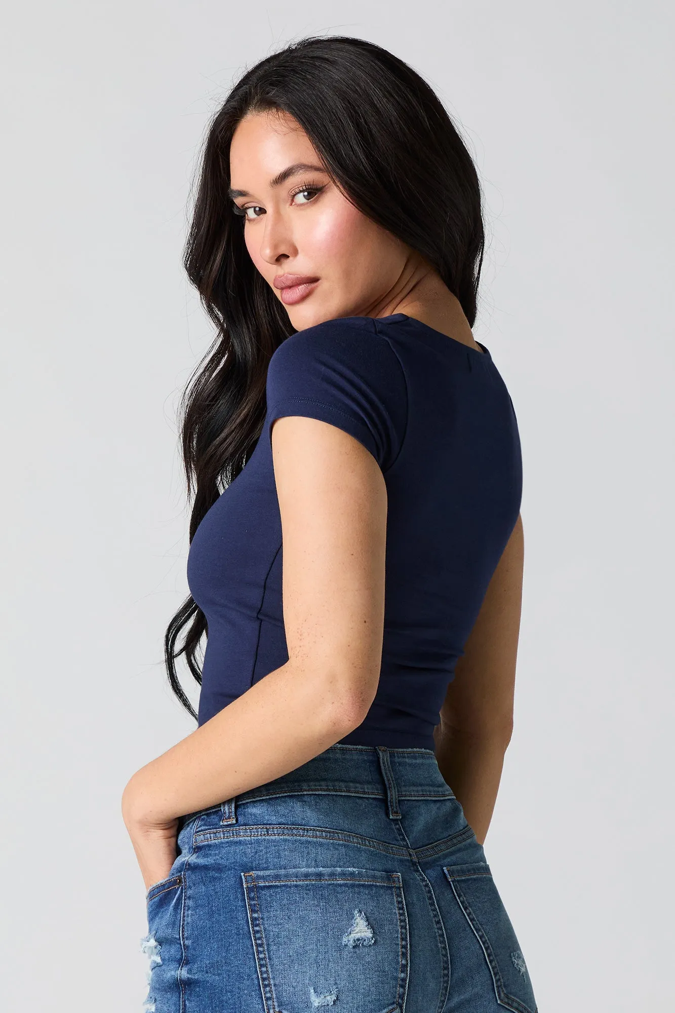 Square Neck Short Sleeve Crop Top