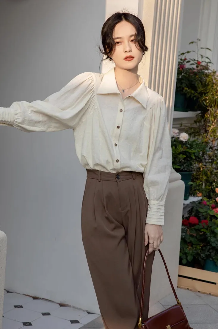 Textured Puff Sleeve Blouse (Cream)