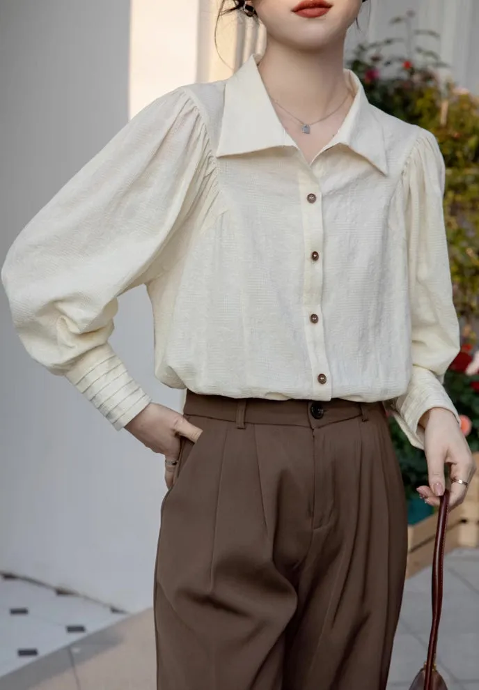 Textured Puff Sleeve Blouse (Cream)