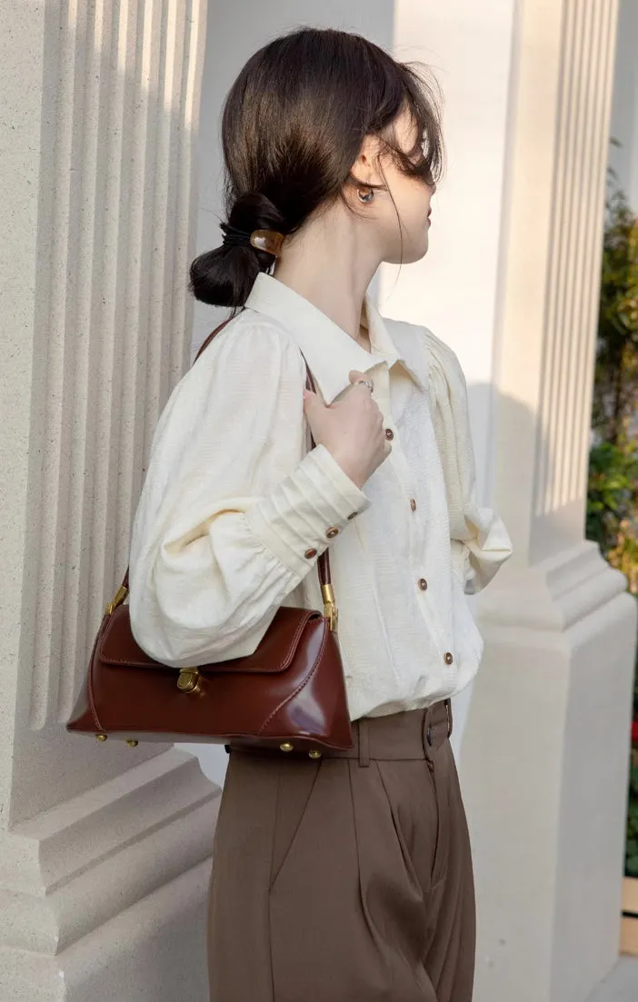 Textured Puff Sleeve Blouse (Cream)