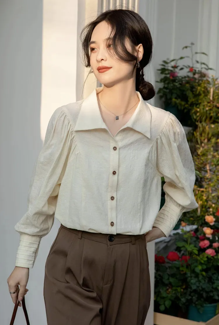 Textured Puff Sleeve Blouse (Cream)
