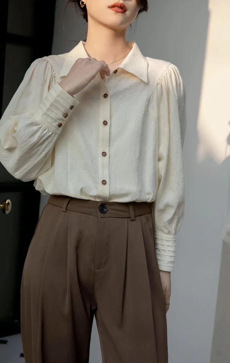Textured Puff Sleeve Blouse (Cream)