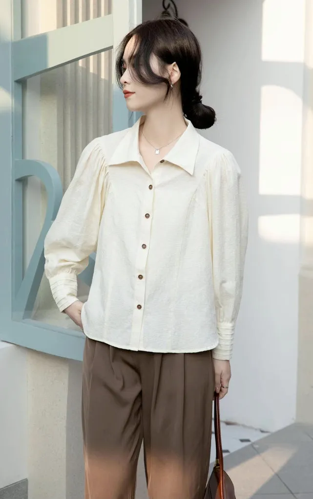 Textured Puff Sleeve Blouse (Cream)