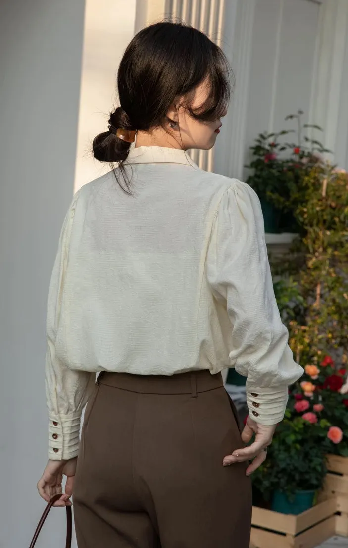 Textured Puff Sleeve Blouse (Cream)