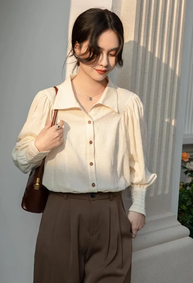 Textured Puff Sleeve Blouse (Cream)