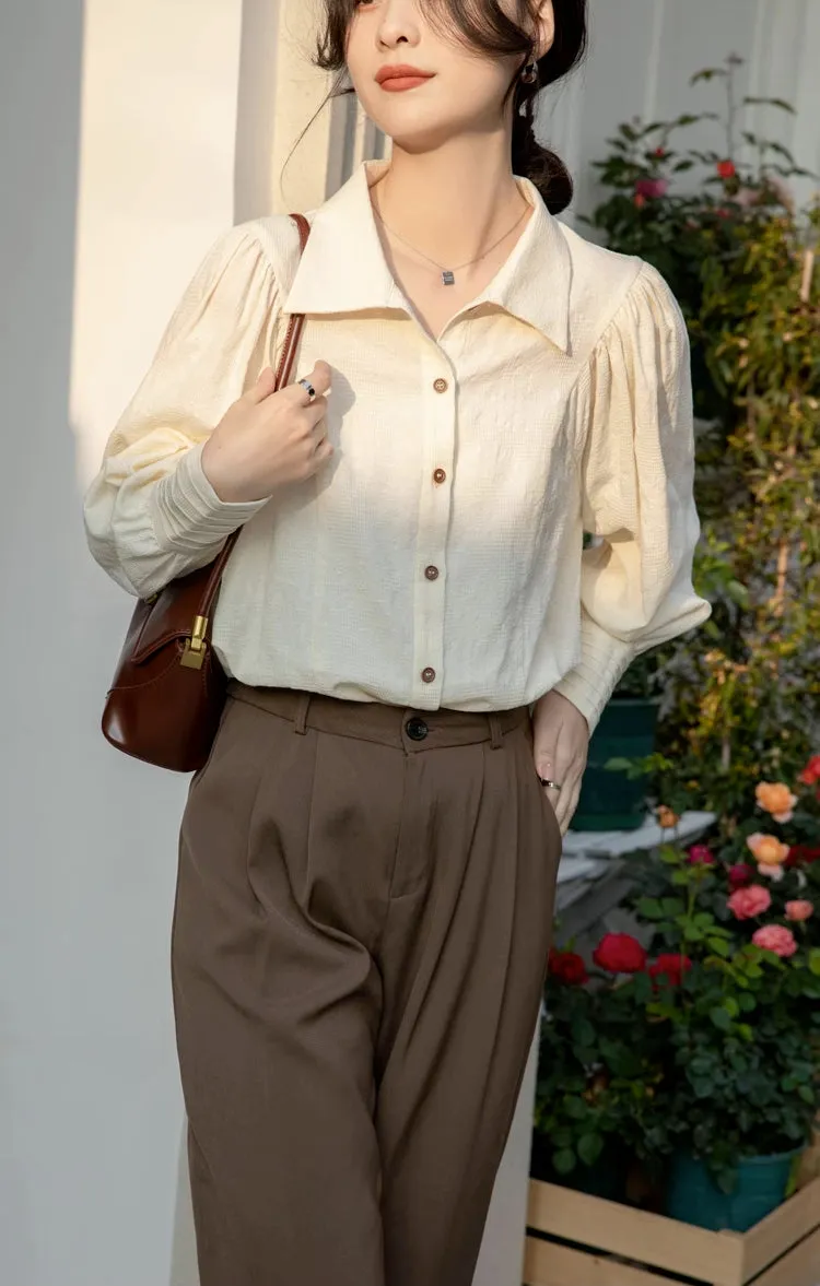Textured Puff Sleeve Blouse (Cream)