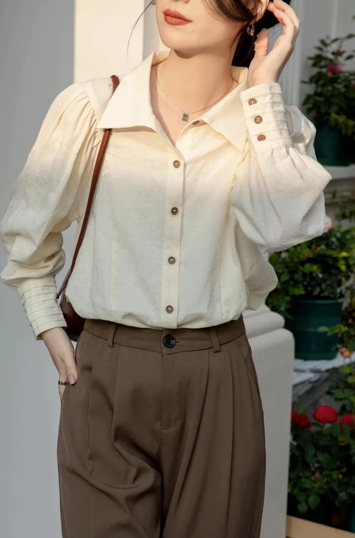 Textured Puff Sleeve Blouse (Cream)
