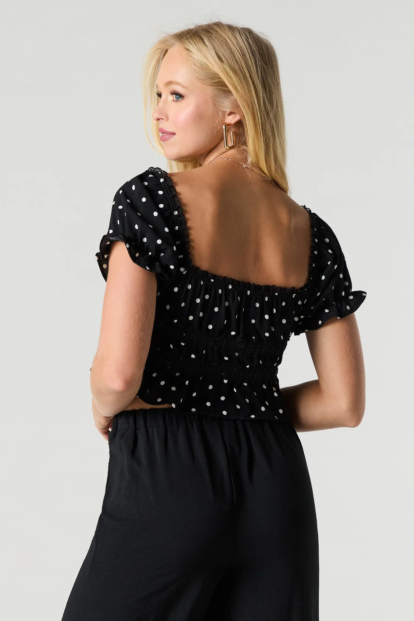 Tie Front Lace Trim Crop Top