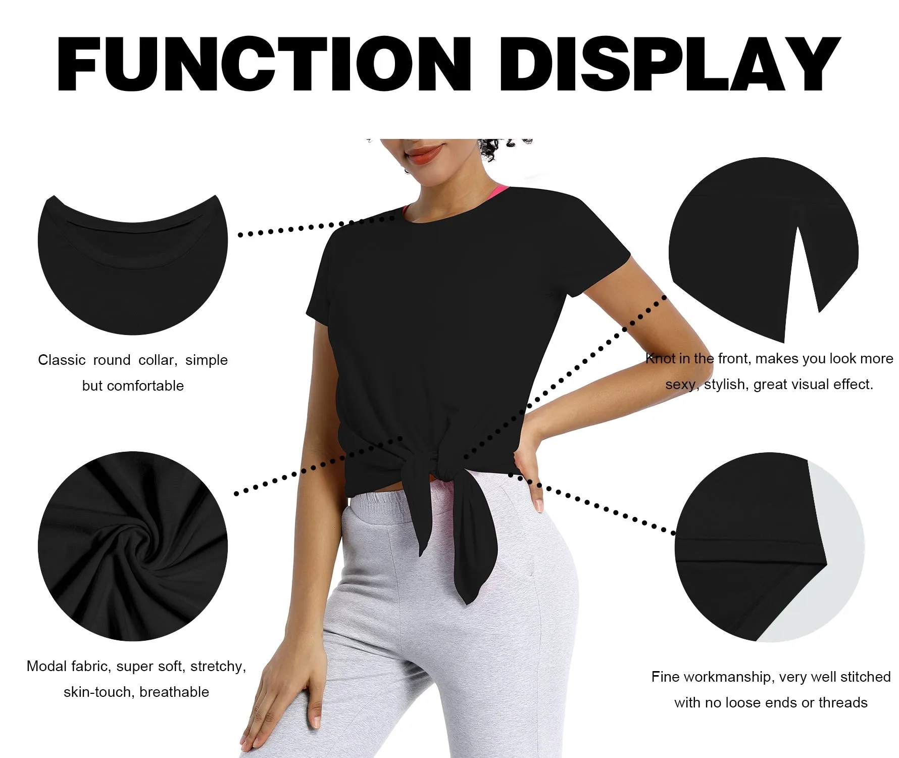 Tie Up Crop Top Short Sleeve T-Shirt black_Running