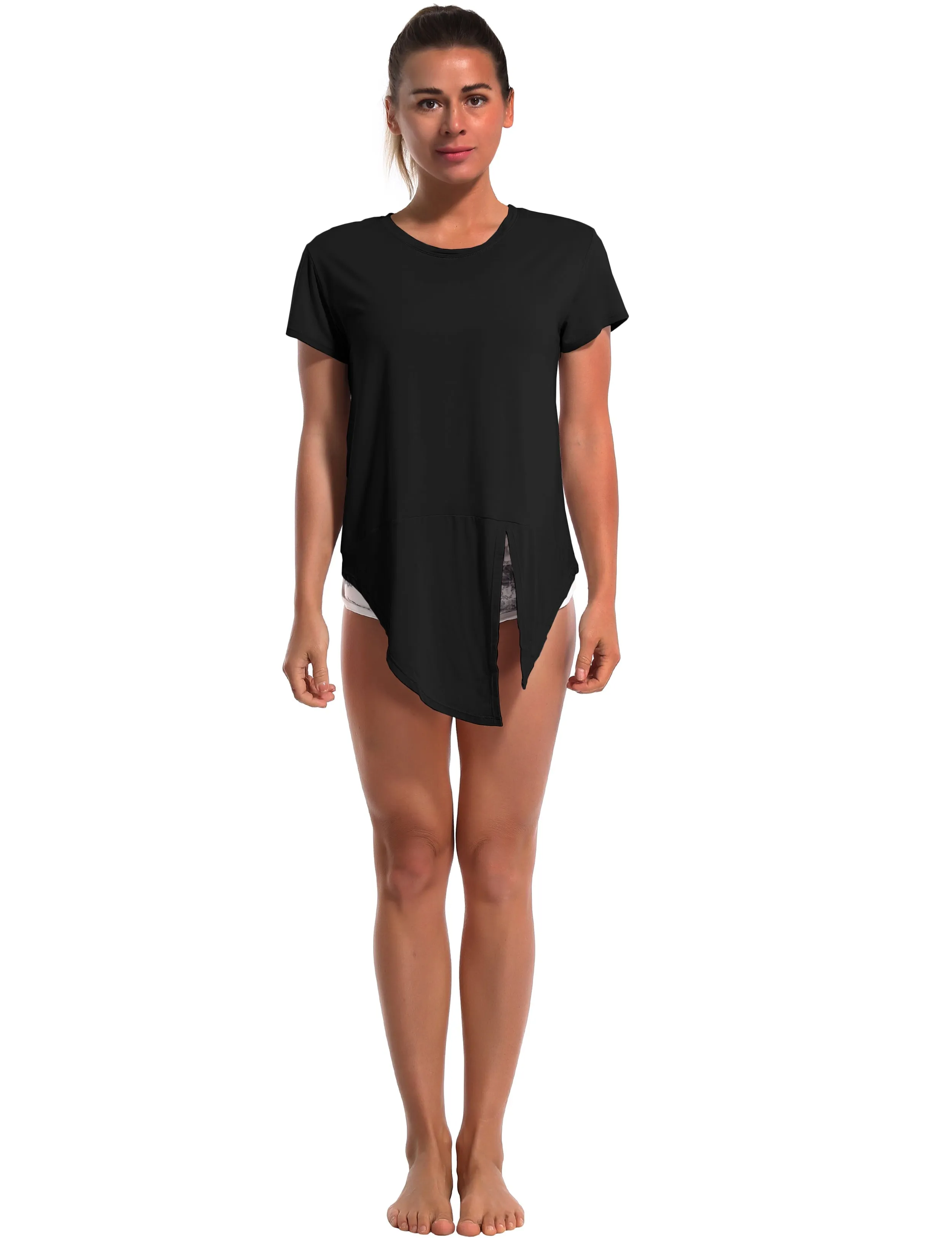 Tie Up Crop Top Short Sleeve T-Shirt black_Running