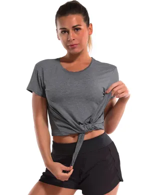 Tie Up Crop Top Short Sleeve T-Shirt heathercharcoal_Jogging