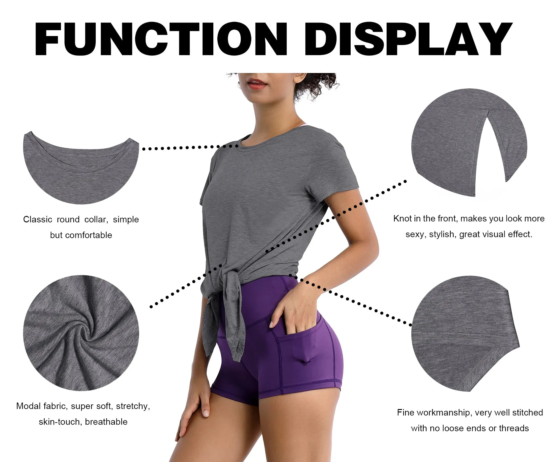 Tie Up Crop Top Short Sleeve T-Shirt heathercharcoal_Jogging