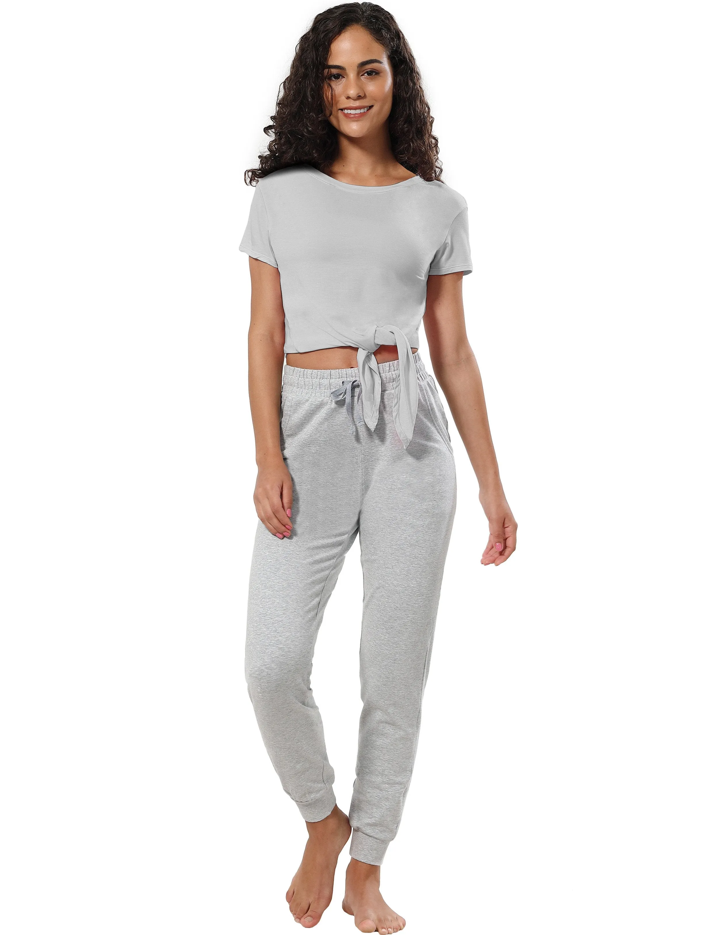 Tie Up Crop Top Short Sleeve T-Shirt lightgray ins_Gym