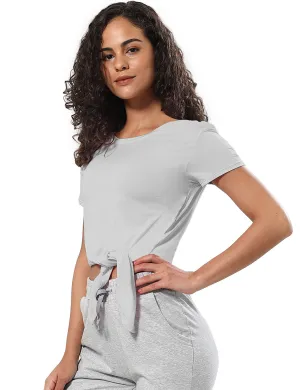 Tie Up Crop Top Short Sleeve T-Shirt lightgray_Jogging