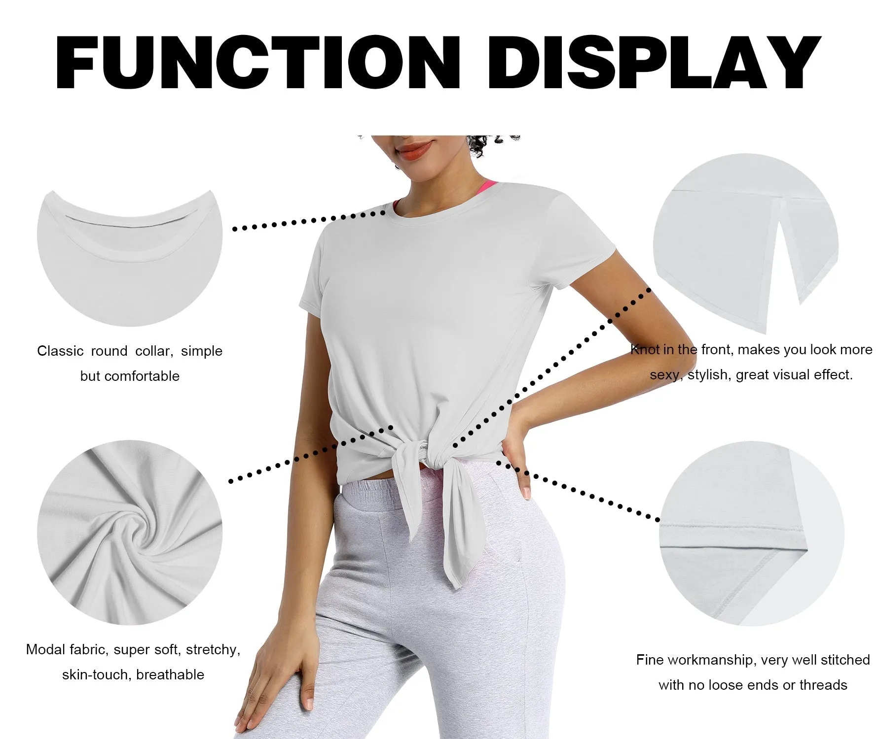 Tie Up Crop Top Short Sleeve T-Shirt lightgray_yogastudio