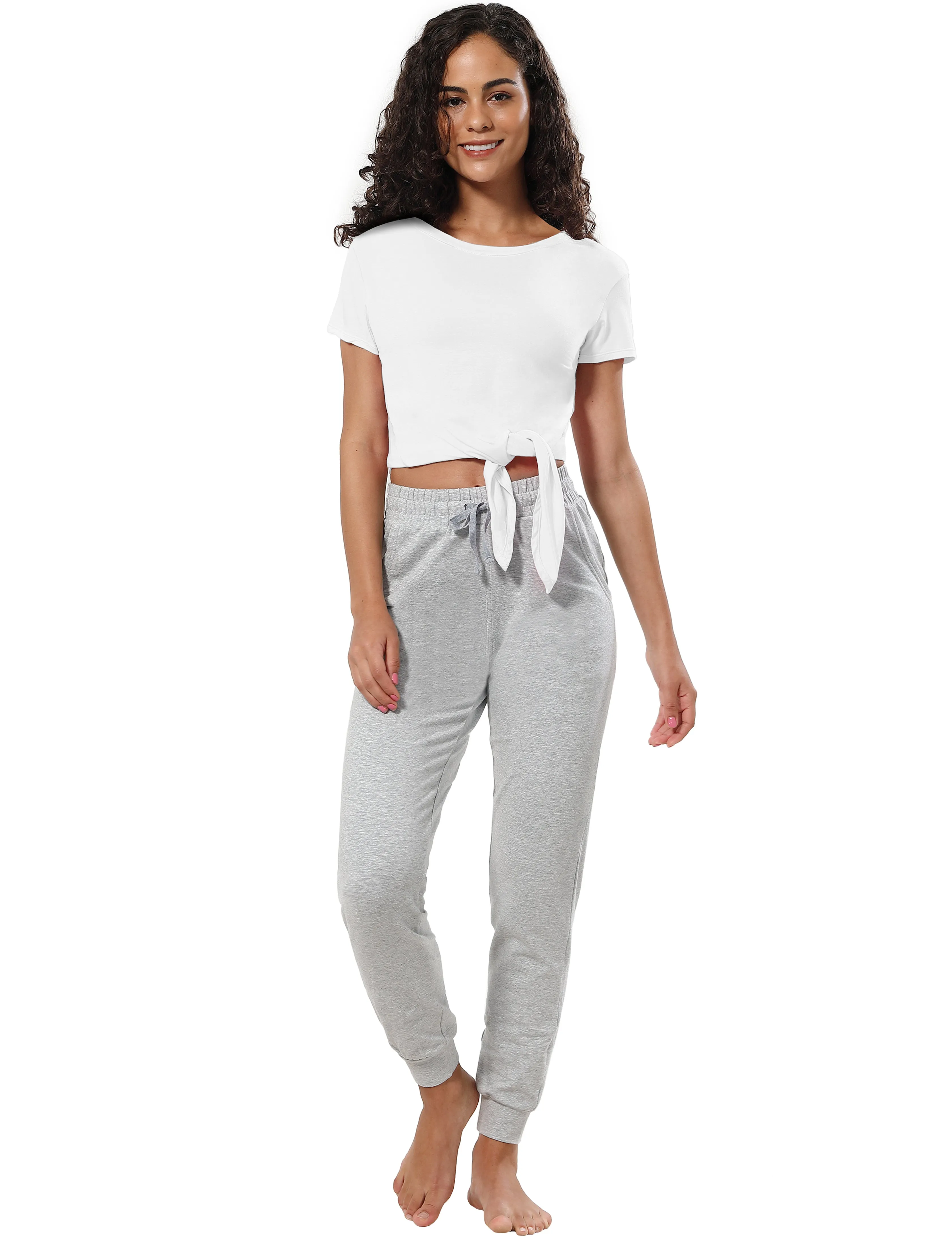 Tie Up Crop Top Short Sleeve T-Shirt white_Jogging