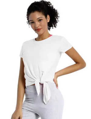 Tie Up Crop Top Short Sleeve T-Shirt white_Jogging