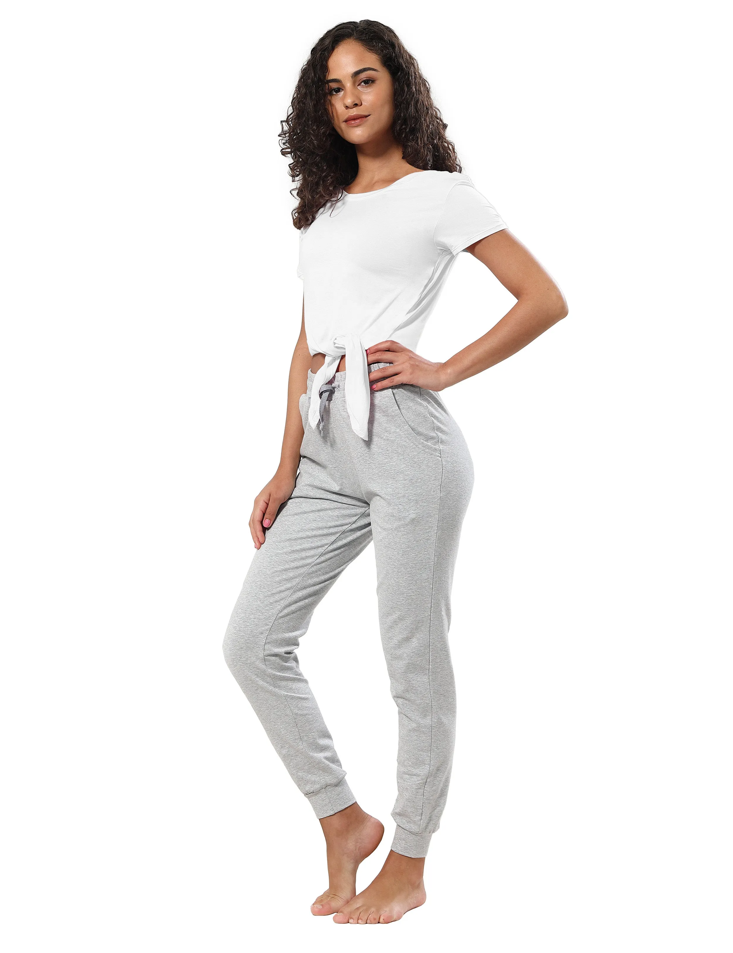 Tie Up Crop Top Short Sleeve T-Shirt white_Jogging