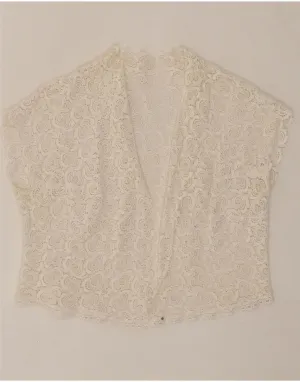 VINTAGE Womens Crop Cardigan Top UK 14 Medium White Floral