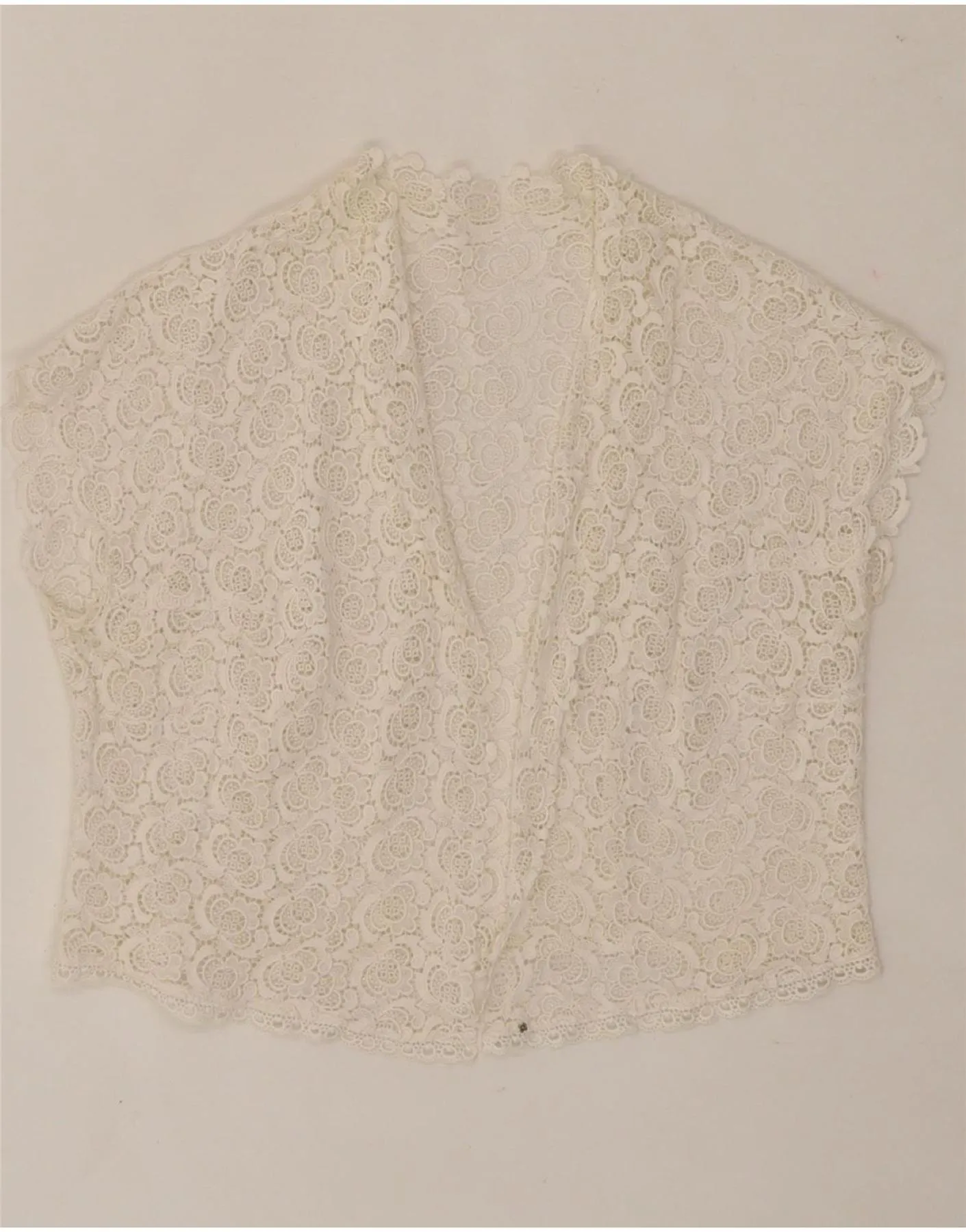 VINTAGE Womens Crop Cardigan Top UK 14 Medium White Floral