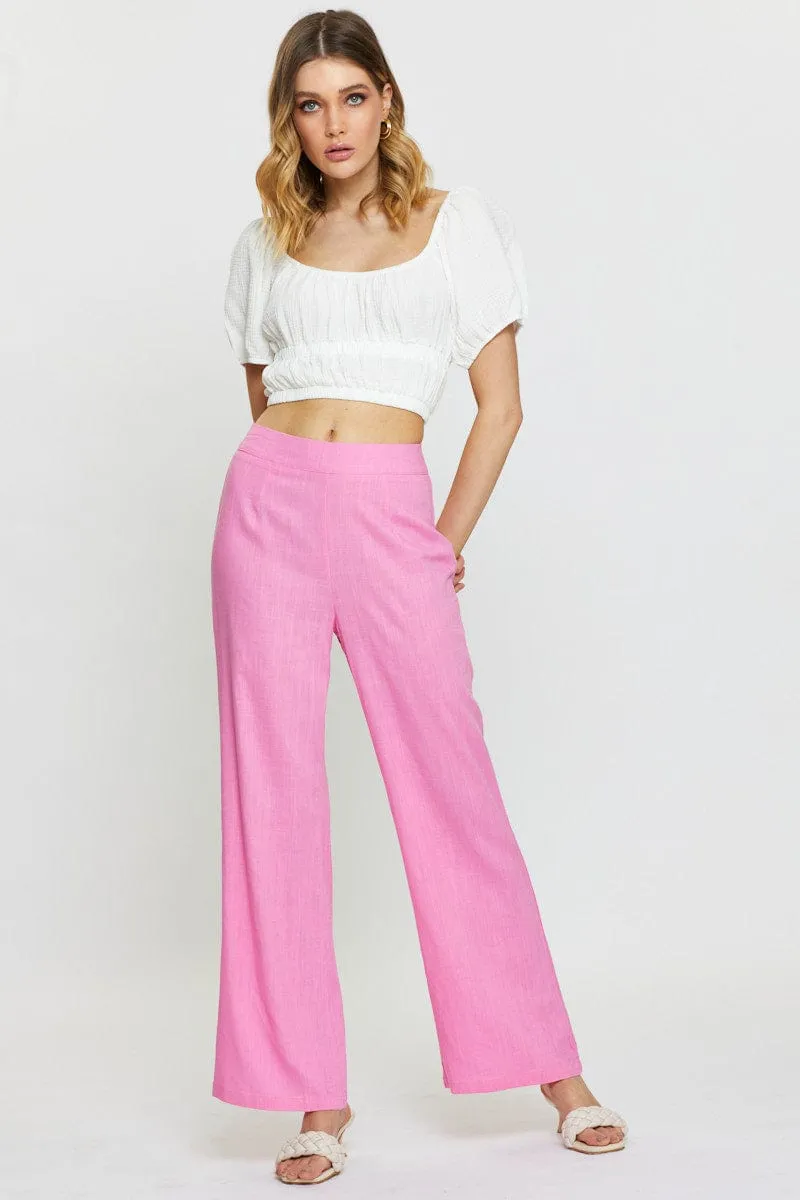 White Crop Top Short Sleeve Gathered Bust