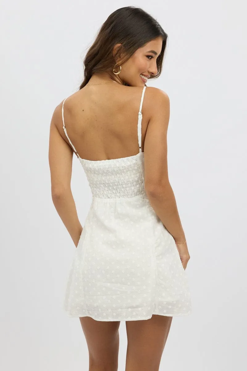 White Mini Dress Gathered Bust