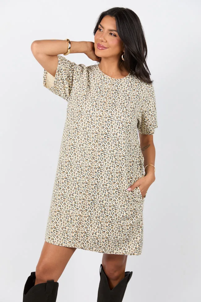 Wild Nights Taupe Leopard Print Shift Dress SALE