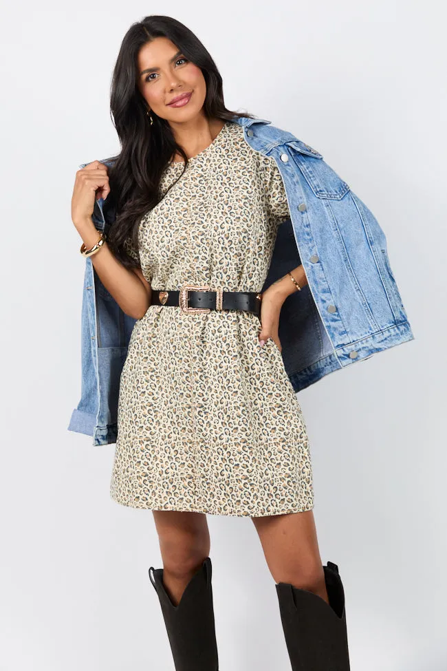 Wild Nights Taupe Leopard Print Shift Dress SALE