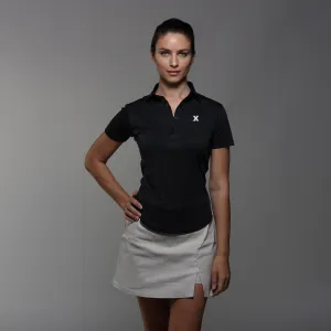 Xavier Women's Cap Sleeve Semi Spread Polo Black