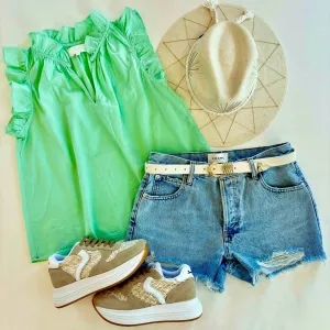 Xixctp112 Pistachio Flutter Sleeve Top